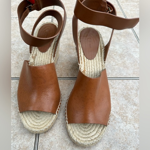 Celine Tan Jute Leather Wrap around Wedge Platform Espadrilles - Picture 16 of 16